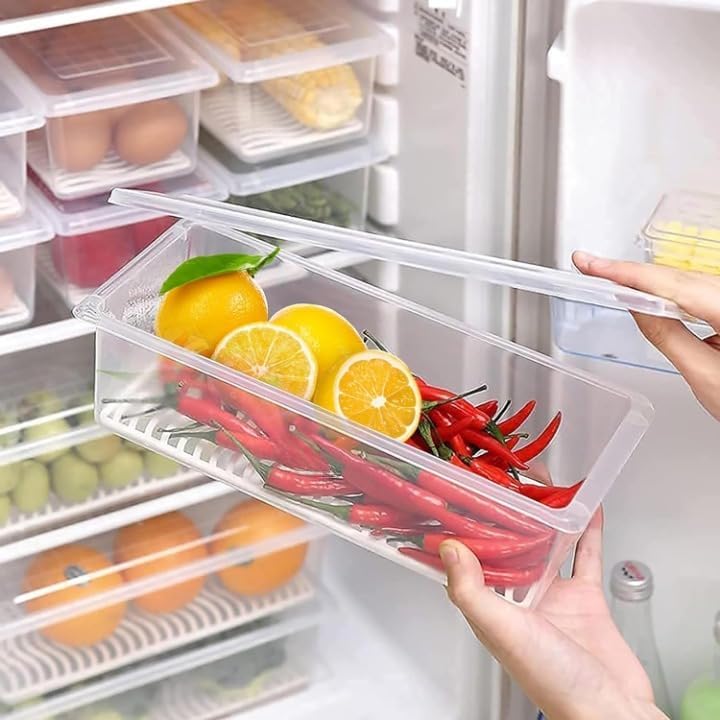 MARKWELL Fridge Storage Boxes, Fridge Organisers with Removable Drain Plate, Fridge Storage Containers Keeps Fruits, Vegetables, Pantry Items Stackable, Space-Saving Storage Box Set, 1.5L (6)-image-19