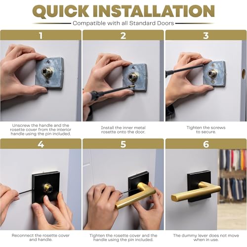 Image of Mega Handles Prime Dummy Lever, Door Handle for Closet or French Doors, Single Side Door Levers, Fits All Standard Door Sizes, Covered Screws Included - Matte Black /Satin Brass (2 Pack) 5 inch