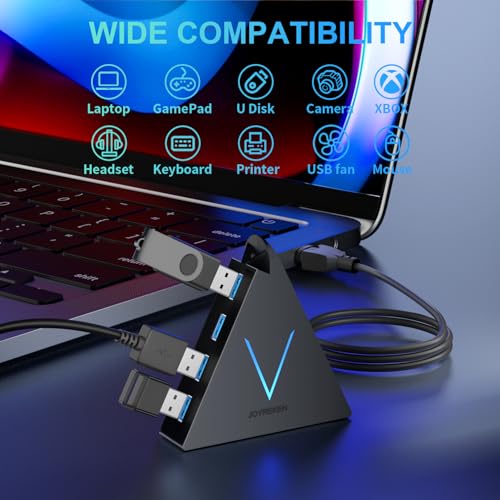 Image of 4-Port USB 3.0 Hub, FlyingVHUB Vertical Data USB Hub with 2 ft Extended Cable, for Mac, PC, Xbox One, PS4, PS5, iMac, Surface Pro, XPS, Laptop, Desktop, Flash Drive, Mobile HDD