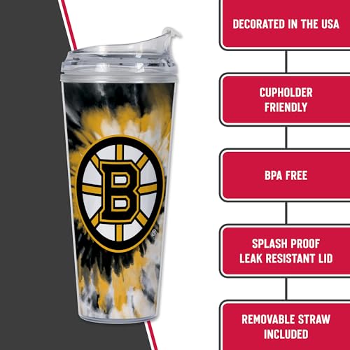 Image of Rico Industries NHL Hockey Team Color Tie Dye 24oz Metallic Acrylic Tumbler with Hinged Lid, Officially Licensed Double Wall Tumbler with Straw