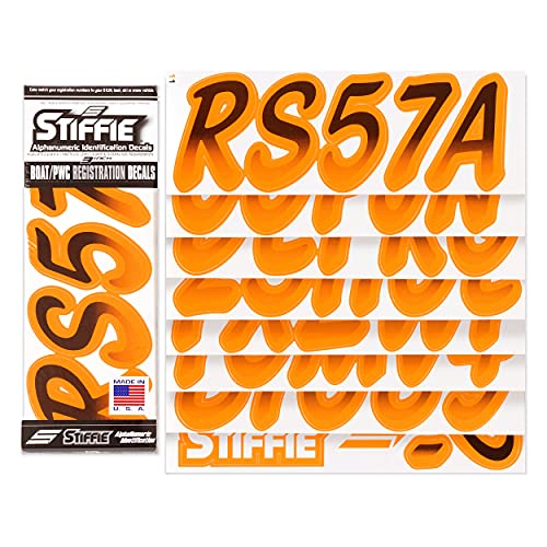 Image of STIFFIE Whipline Black /Orange Crush 3 inch Super Sticky Boat & PWC Registration Decals • Numbers Letters Stickers