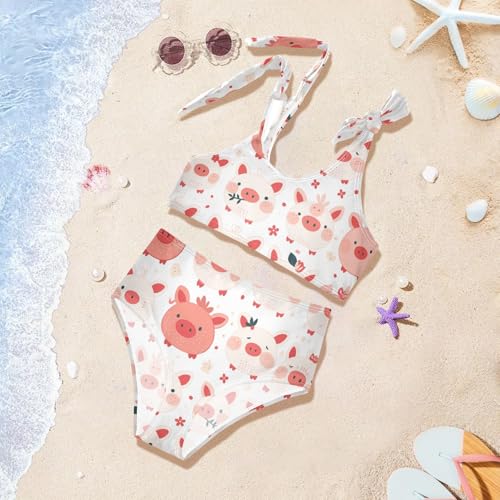 KLL Pig Cute Cartoon Red Girls' Two Piece Bikini Set Quick-Dry Swimsuits Swimming Suits Adjustable Shoulder Strap 5