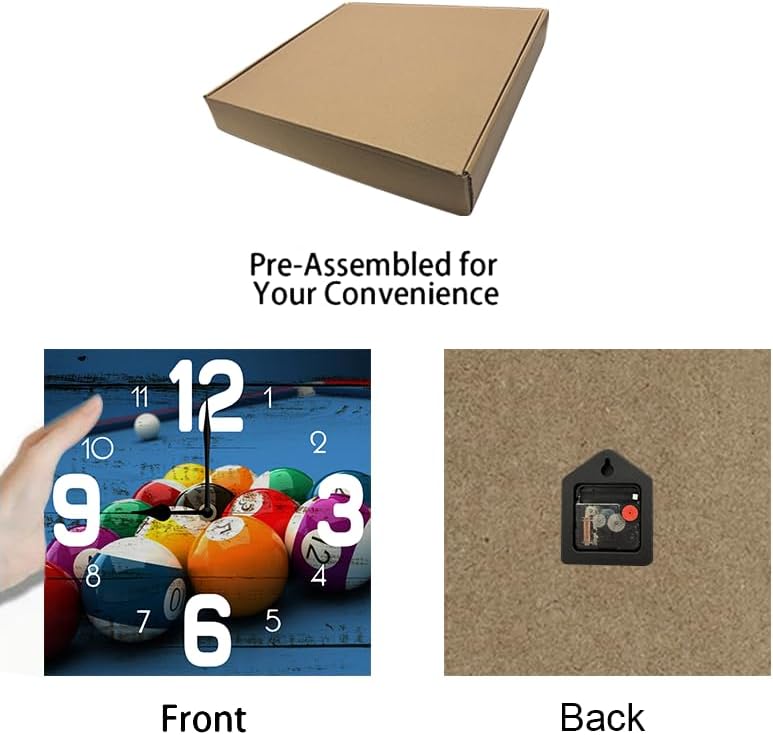 Miniatura 4 de Reloj de pared con bola de billar de 10 pulgadas, silencioso, sin tictac, funciona con pilas, para el hogar, sala de estar, lavandería, cocina,