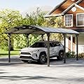Real Relax 12x16ft Heavy Duty Metal Carport, Arch-Roof Polycarbonate Roof Panels Canopy, Outdoor Garage Car Tent Shelter for Boats and Truck,Gray
