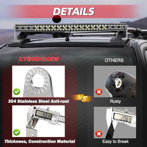 Image of LED Light Bar Side Mounting Bracket, LTEODCHEW 2Pcs Universal Adjustable Base Bracket Kit for Straight or Curved Off Road Light Bar from 4 inch up to 52 inch Stainless Steel Silver - M8