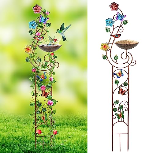 YADOOLIFE 57” Bird Bath with Garden Trellis for Climbing Plants Outdoor, Small Decorative Metal...