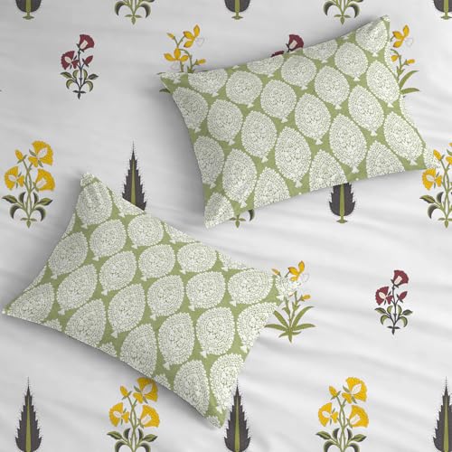 Urban Space 200 TC 100% Cotton Elastic Fitted Bedsheets King Size with 2 Pillow Covers, Pure Cotton Fitted bedsheets for King Size Bed (HG Yellow, Size 78 x 72 inches)