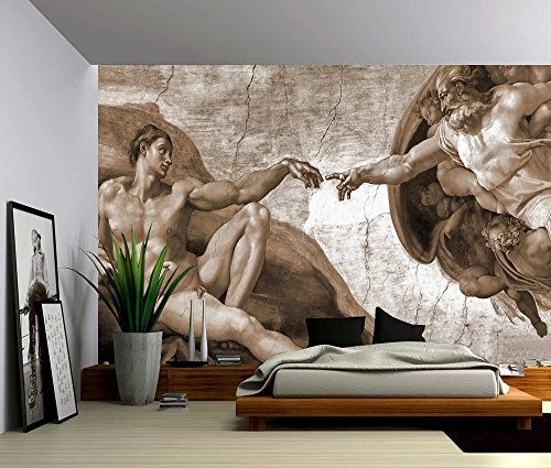 Picture Sensations Canvas Texture Wall Mural, Creation of Adam - Michelangelo, Self-Adhesive Vinyl Wallpaper, Peel & Stick Fabric Wall Decal - 48x36