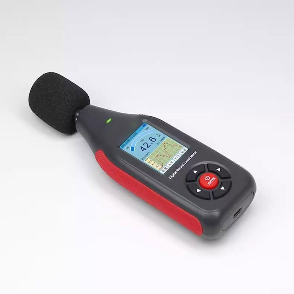 Misuratore di livello sonoro, 30 – 130 dB, digitale, con allarme LED a 3 colori, registrazione dati 43000, display LCD, per rumore industriale domestico