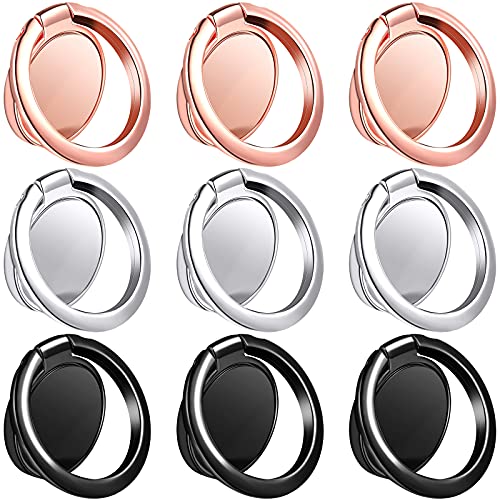 9 Pieces Cell Phone Ring Holder Finger Ring Kickstand for Phone 360 Degree Rotation Phone Ring Holder for Most Cell Phone Tablets and Phone Back Case, 3 Colors
