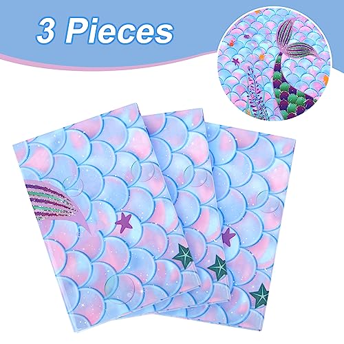 Image of 3 Pcs Baby Shower Tablecloth，Baby Shower Round Tablecloth，Mermaid Party Decoration Table Covers，Plastic Tables Cover for Baby Shower Party Compatible for a 70inch Round Table