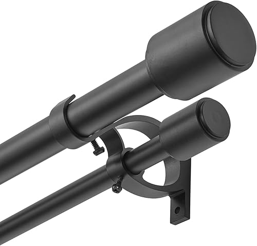 Kemmie Barra de cortina de tratamiento de ventana de 1 pulgada con remates de tapa cilíndrica, barra de cortina doble longitud ajustable 36-72