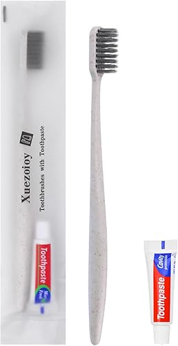 Miniatura 7 de Cepillos de dientes desechables con pasta de dientes, paquete de 30 cepillos de dientes desechables de albaricoque envueltos individualmente a