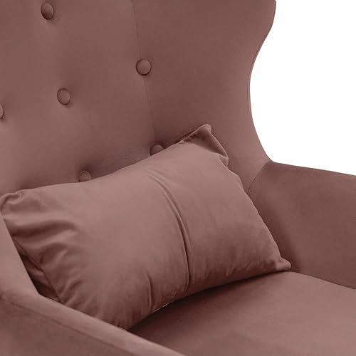 Miniatura 7 de CRITTER SITTERS Silla decorativa con respaldo de ala para adolescentes con almohada lumbar, patas de madera sintética, rosa polvoriento, terciopelo