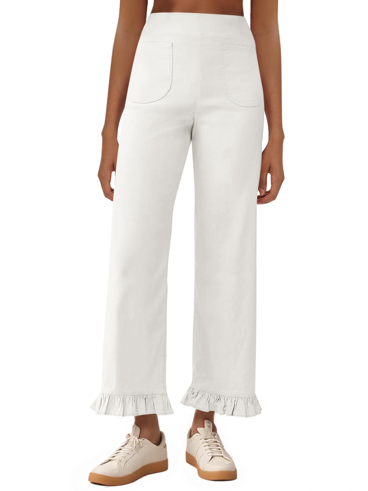 Cicy Bell Womens Wide Leg Pants Casual High Waisted Ruffle Hem Zipper Loose Fit Trousers with Pockets