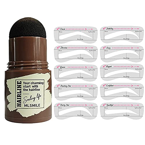 One Step Brow Stamp Shaping Kit - Professional Eyebrow Powder Stamp Makeup with 10 Reusable Eyebrow Stencils Eyebrow Definer, Long Lasting Buildable Eyebrow Makeup Tools for Women (Natural black)