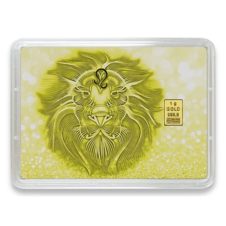 Goldstücke24 - Goldbarren mit Sternzeichen in Motivbox - Tolle Geschenkidee - Echtheitsgarantie (Löwe: 23. Juli - 23. August, 1g Gold)