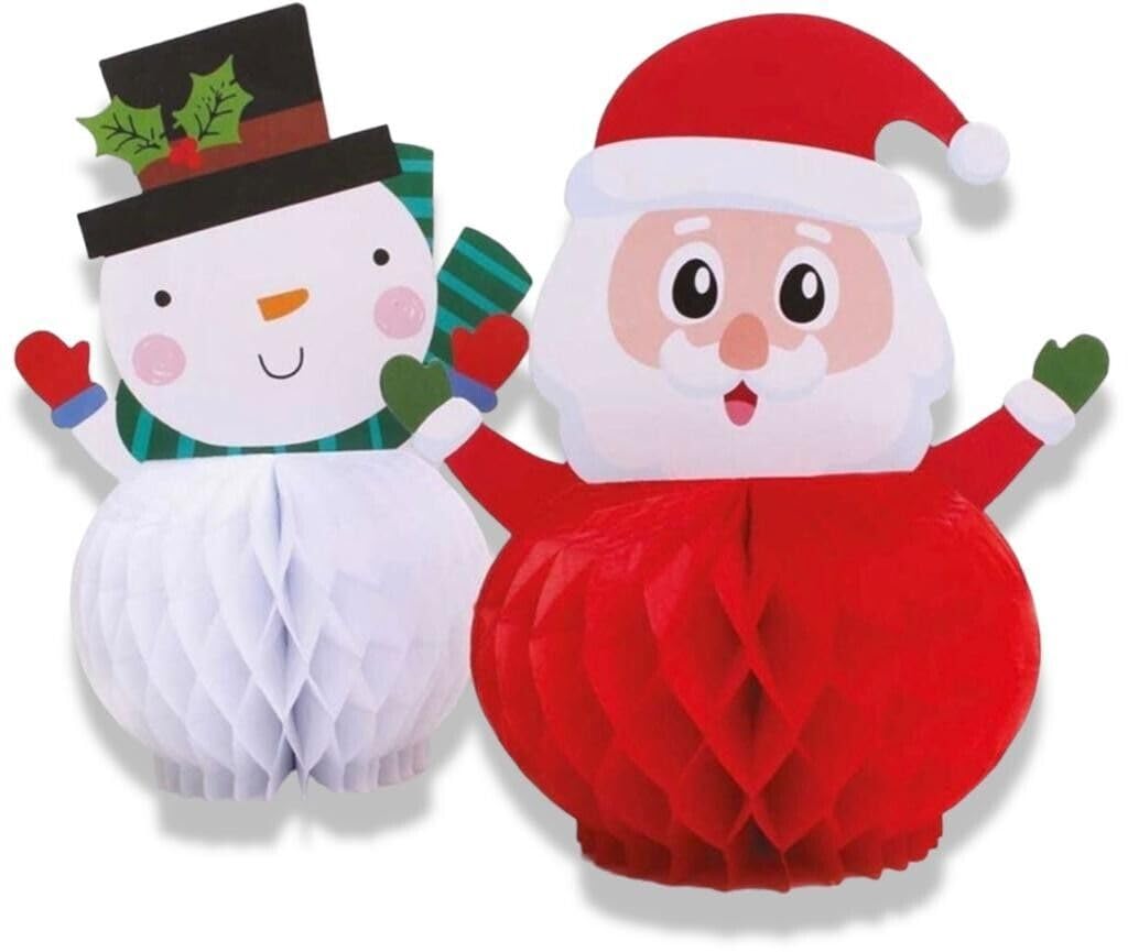 PaulStore Honeycomb Paper Santa & Snowman Christmas Party Hanging Tablescape Decoration