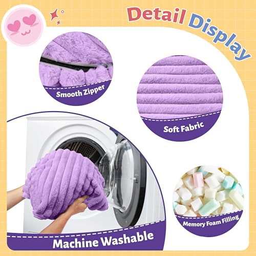 Image of HABUTWAY 2FT Bean Bag Chair, 2' Bean Bag Chairs with Memory Foam Filled, Small Comfy Beanbag Chair with Stripe Plush Cover for Living Room Bedroom Dorm,Purple