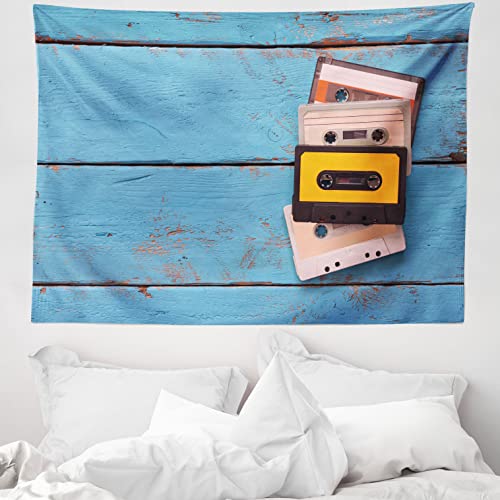 ABAKUHAUS Indie Wandteppich & Tagesdecke, Vintage-Kassetten, aus Weiches Mikrofaser Stoff Wand Dekoration Für Schlafzimmer, 150 x 110 cm, Mehrfarbig