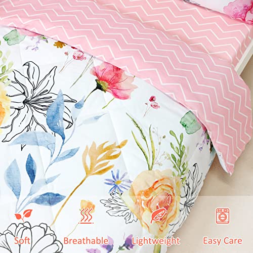 Jundetye 4 Pieces Floral Toddler Bedding Set For Girls, Soft Breathable Toddler Comforter Set, Includes Reversible Comforter, Pink Fitted Sheet And Flat Sheet, Pillowcase, Watercolor Flower #TOP2