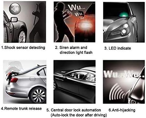Image of Car Alarm System, Antitheft Alarm with Keyless Entry | Microwave Sensor, Shock Sensor, 6 Tons Siren, Sillent Arm, Universal for DC 12V car
