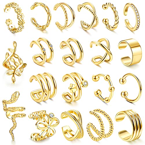 ORAZIO 20 Pcs Manchettes D'Oreille Réglables Non Piercing Faux Cartilage Boucles D'Oreilles Manchette Feuille Fleur Serpent Manchette Boucles D'Oreilles Ensemble Pour Femmes or Cover