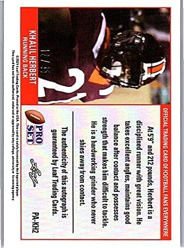 Khalil Herbert Autographed & Serial Numbered #12/35 Pro Set Leaf XC Rookie Card Collectible Football Card - 2021 Leaf Pro Set Football Card #PA-KH2 (Bears)