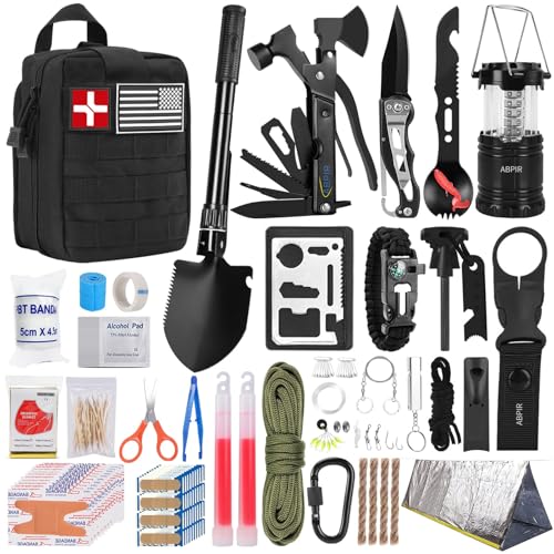 171PCS Survival First Aid Kit with Survival Gear, First Aid Supplies, Emergency Tent, and MOLLE Nylon Bag, Ideal for Car, Travel, Home, Outdoor Adventures, for Men, Christmas, Teens