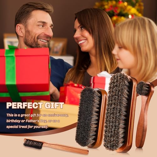 Image of 4 Pcs Horsehair Shine Shoes Brush Kit Polish Dauber Applicators Cleaning Leather Shoes Boots Care Brushes Suede Cleaner Brush with Microfiber Shoe Cloth(Brown Style A)