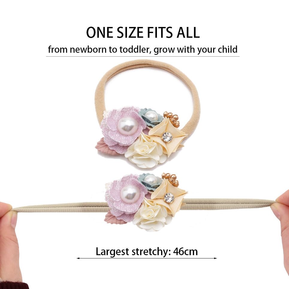 Baby Girl Floral Headbands Elastic Nylon Flower Crown Hairbands Fabric Leaves Head Wrap for Newborn Toddler Infant Hair Accessories (Purple 1, Standard Small)4