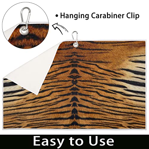 Animal Print Tiger Skin Golf Towel, Tiger Skin Microfiber Golf Towels For Golf Bags With Clip Golfer Funny Golf Gift For Men Women 15X24In #TOP3