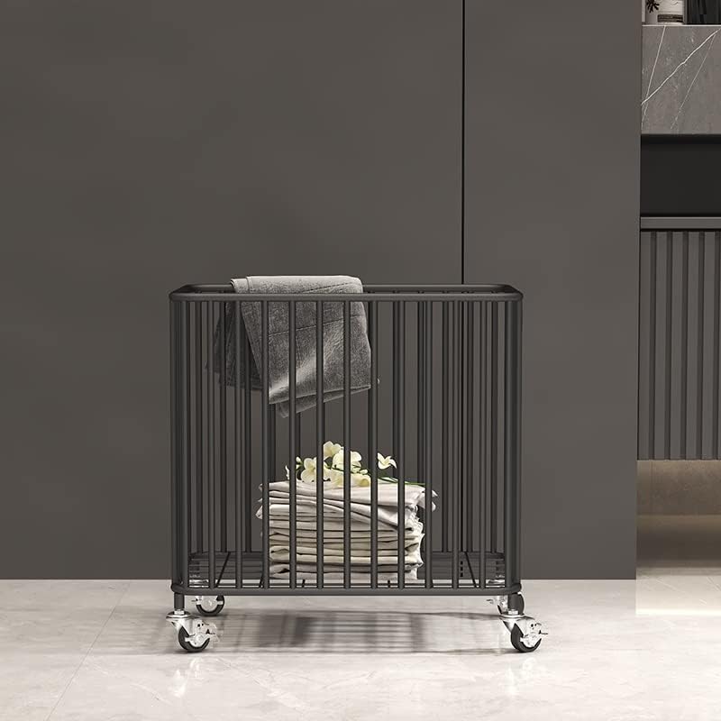 Miniatura 3 de Cesta de lavandería de metal con ruedas, cesta de lavandería rodante de tamaño pequeño para almacenamiento de ropa o ropa de cama en sala de estar,