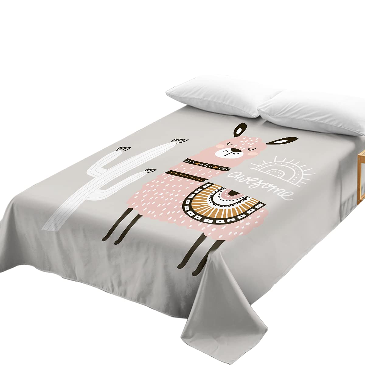 Sleepwish Cute Llama Flat Sheet Tribal Style Print Bed Sheets Cartoon Animal Bedding Sheets for Kids Boys Girls (Full)