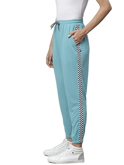 Women's Cotton Blend Regular Fit Checkered Track Pants