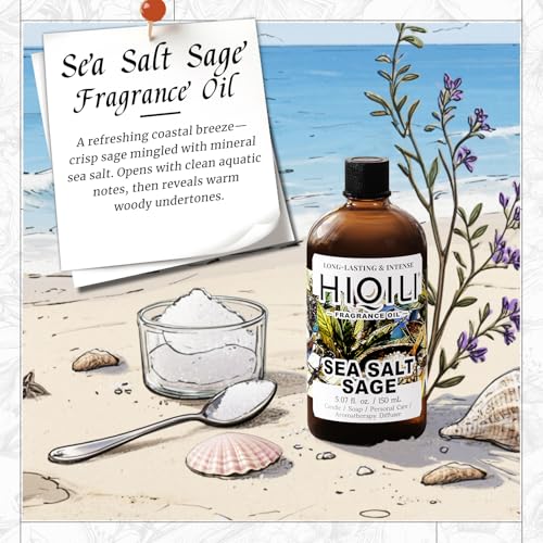 Image of HIQILI Sea Salt Sage Fragrance Oil for Diffuser, DIY Perfume - 5.07 Fl Oz | Car /Hotel Collection Diffuser Oil, Long Lasting Scents, Candle & Soap Making Supplies, DIY Air Freshener Spray
