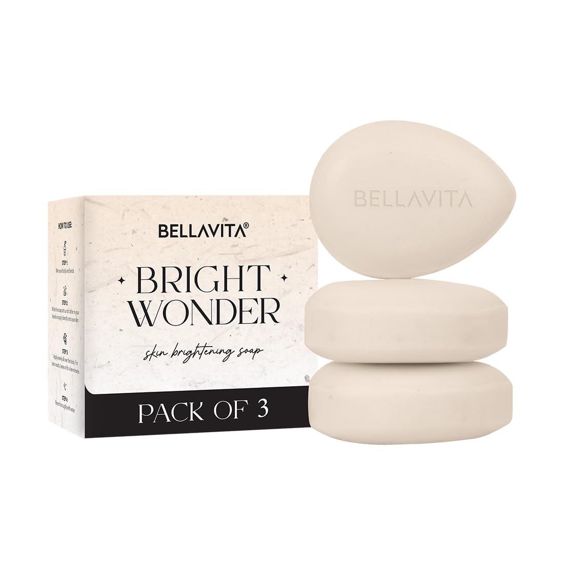 BELLAVITA Bright Wonder Brightening Soap | Dark Spot & Pigmentation Reduction | Kojic Acid & Mango Butter | Paraben-Free | (Pack of 3, 100g)