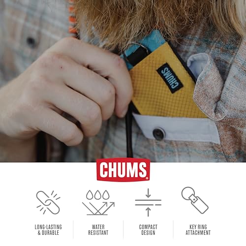 Image of Chums Surfshorts Wallet - Lightweight Slim Wallet with RFID Blocking Card & Clear ID Window - Zippered, Water Resistant w /Key Ring (Pink /Blue Swirl)