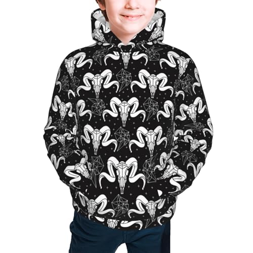 Skull with Polygonal Ornament Kid Hoodies Boys Sweatshirts Girls Pullover with Pocket3