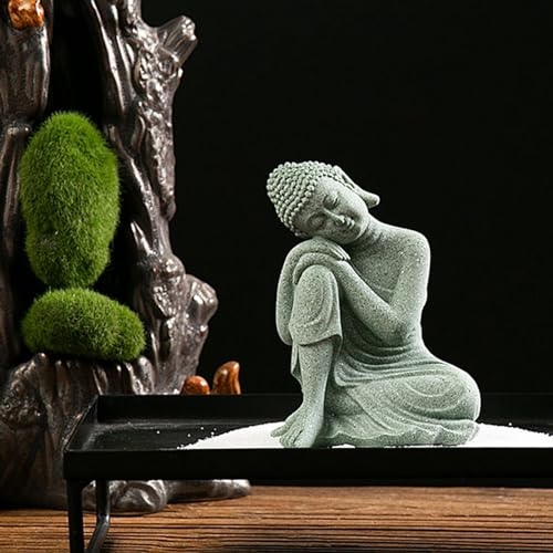 Statue de Bouddha mini en grès gris style zen pour décoration
