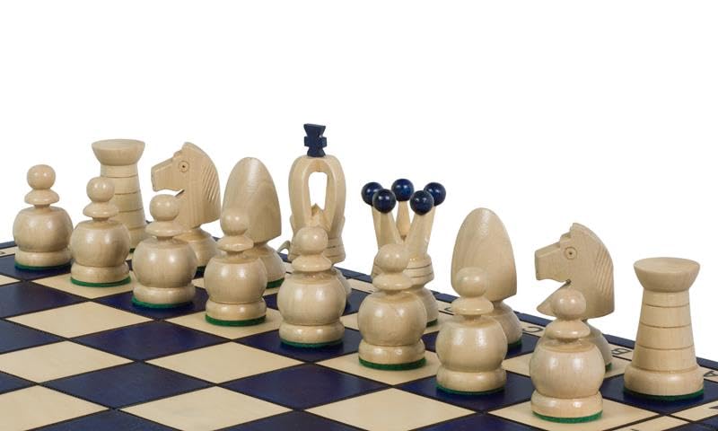 Sunrise Chess & Games Duże szachy królewskie 44 cm, niebieskie | Drewniane figury z grabu, król 80 mm, składana plansza, wewnętrzna wkładka