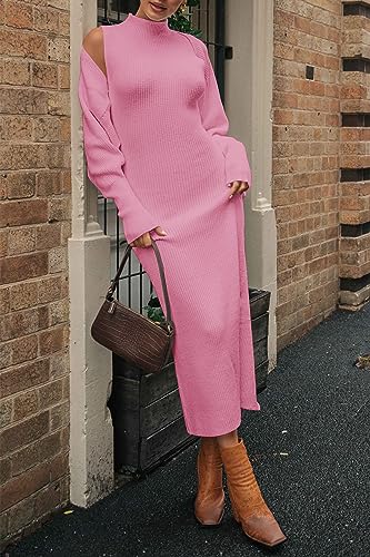 PRETTYGARDEN Women's Fall 2 Piece Outfits Knit Long Sleeve Cropped Cardigan Pullover Sweater Maxi Dress Sets Winter Clothing