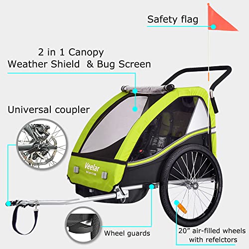 Tiggo VS 2 in 1 Kinderanhänger Fahrradanhänger Anhänger mit Buggy Set Jogger 50202-02 grün