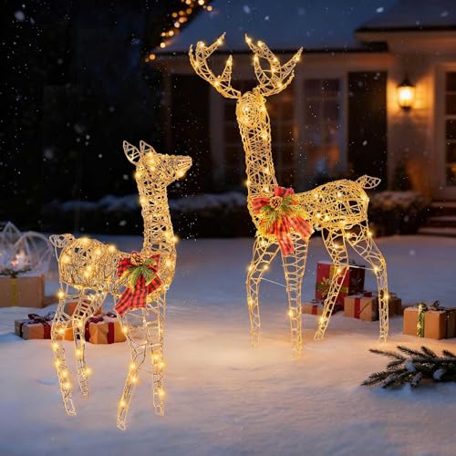 SOARS 2-teilige LED Rentier Familie, Weihnachtsdeko mit 200...