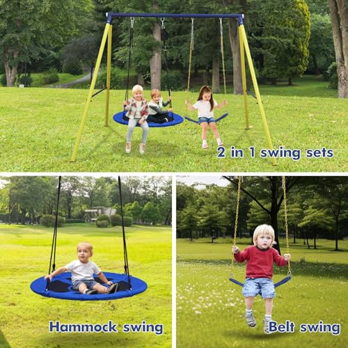 MAKELEN Swing Set for 3 Kids Backyard Outdoor A-Frame Heavy-Duty Metal 2 Swing Sets