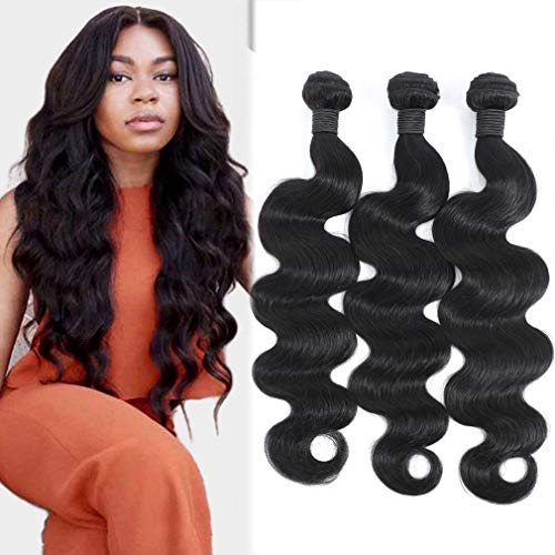 10A Mink Brazilian Virgin Hair Body Wave 3 Bundles Deal 100% Unprocessed Real Brazilian Human Hair Weave Weft Body Wave Human Hair Bundles Human Hair Extensions Natural Black for Women 14 16 18 Inch