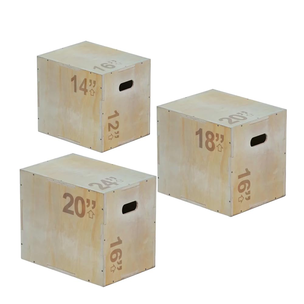 Wooden Plyo Box - Heavy Duty Wood Plyometric Jump Box for Crossfit, Conditioning & Exercise Step Training, Multi-Height 3-in-1 Gym Step Up Box Platform (Small 3 Set (XS to M)) — image 1
