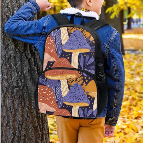 Mushroom Backpack for Girls Padded Back Straps Lightweight 17 Inch School Backpack with Lunch Box for Girls Flower Print Bookbag Black School Bag3