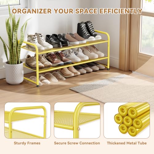 Image of 2 Tier Shoe Storage Rack with Steel Mesh Shelves for Entryway,Gold