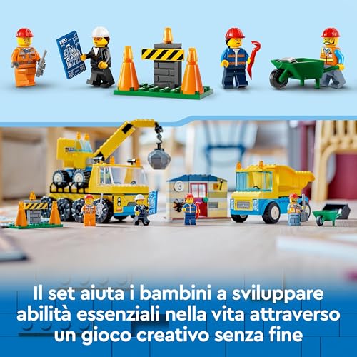 60391 City Camion da Cantiere e Gru con Palla da Demolizione, Set con Veicoli Giocattolo da Trasporto ed Escavatore, Giochi Educativi per Bambini e Bambine dai 4 Anni in su - Lego - Immagine 7